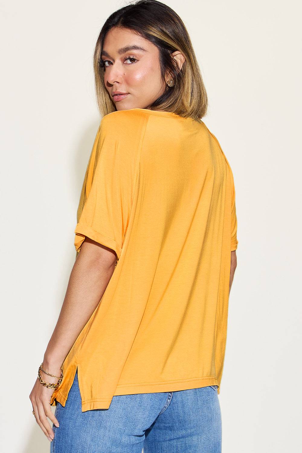 Basic Bae Full Size Bamboo Slit V-Neck Short Sleeve T-Shirt - Clothes For Her Online Store