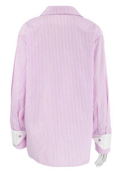 Striped Collared Neck Long Sleeve Shirt - Clothes For Her Online Store