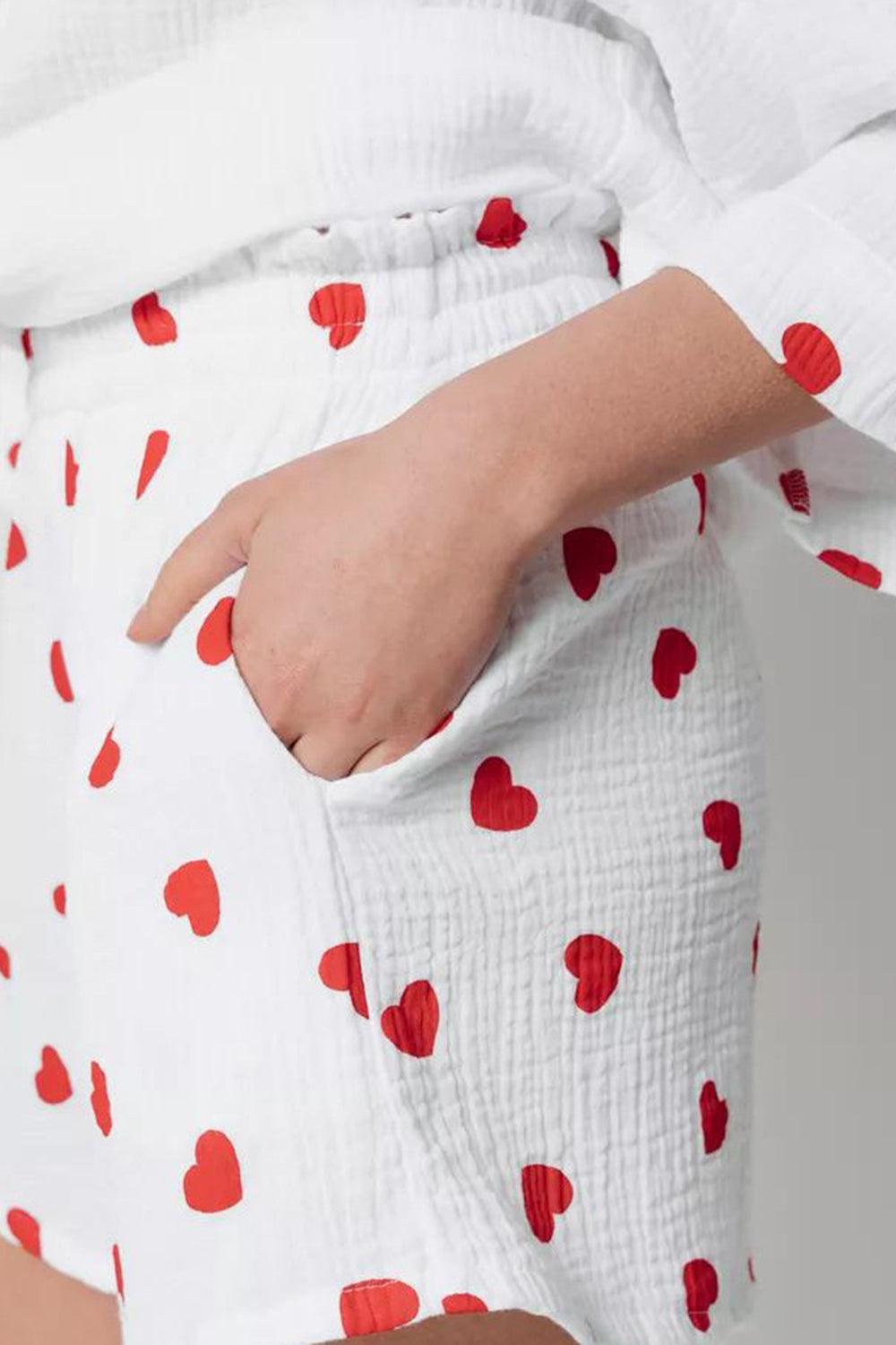 Basic Bae Heart Collared Neck Button Down Top and Shorts Set - Clothes For Her Online Store