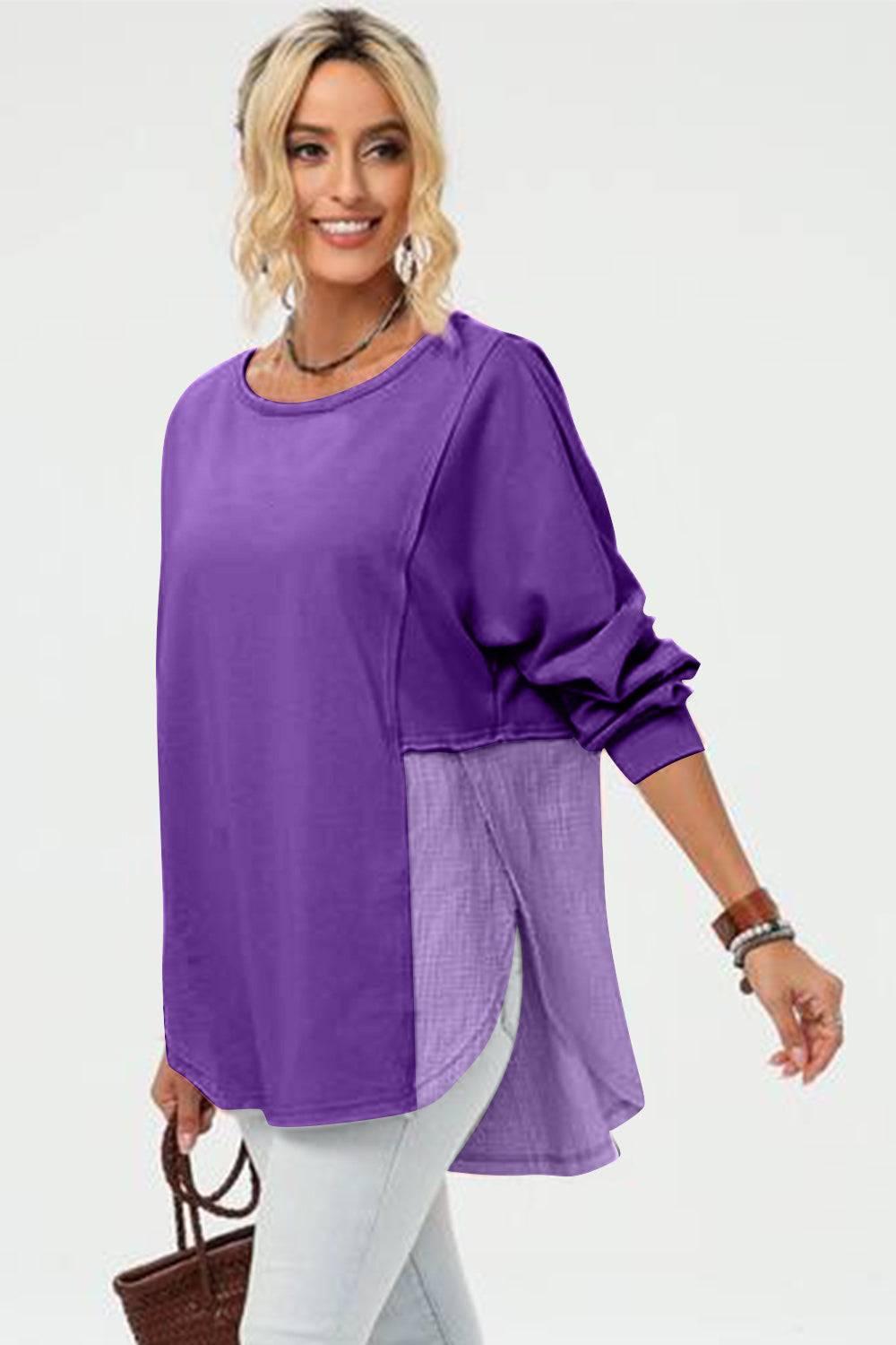 Double Take Full Size Long Sleeve High-Low T-Shirt - Clothes For Her Online Store