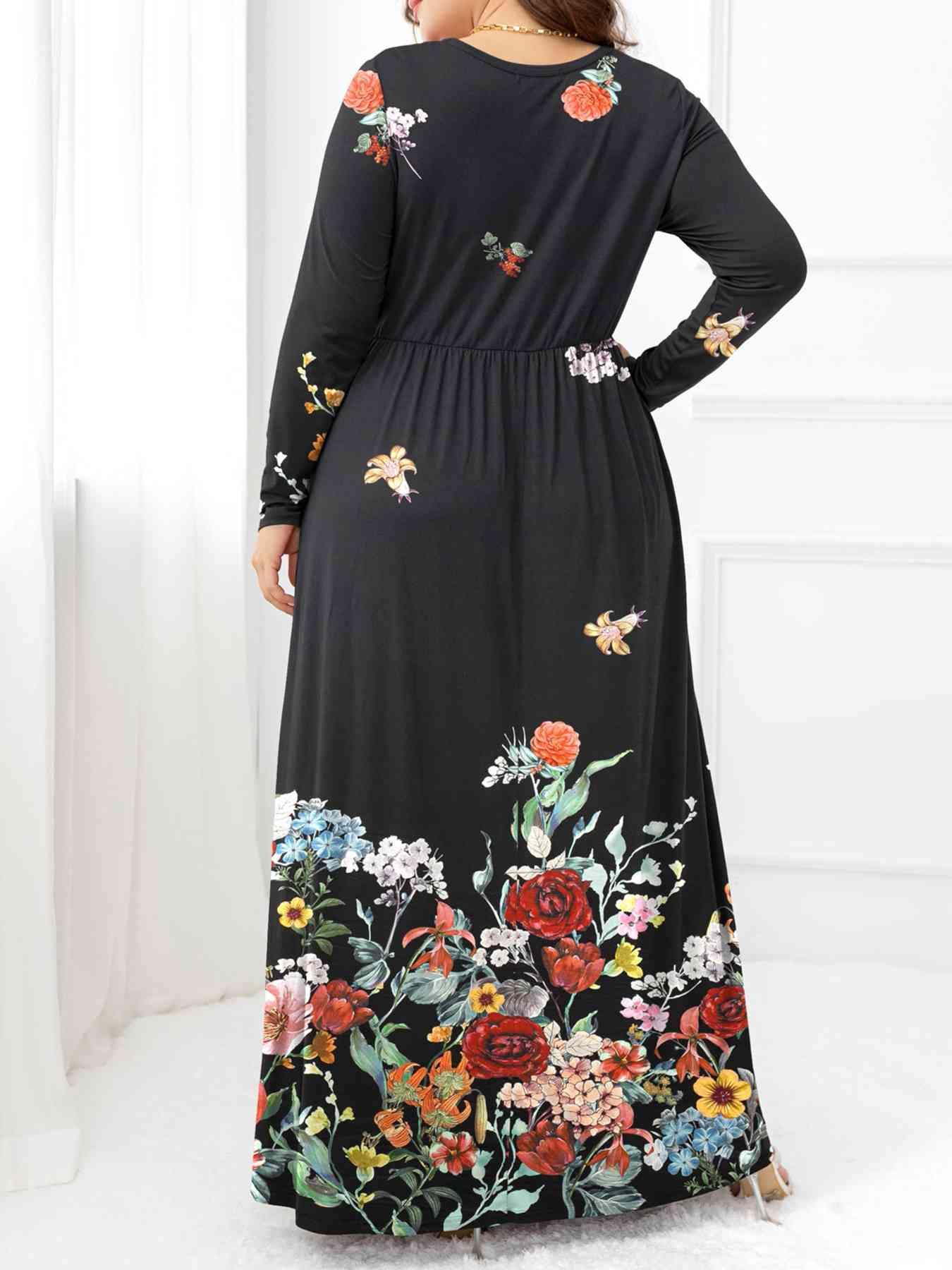 Plus Size Round Neck Maxi Dress with Pockets - Clothes For Her Online Store