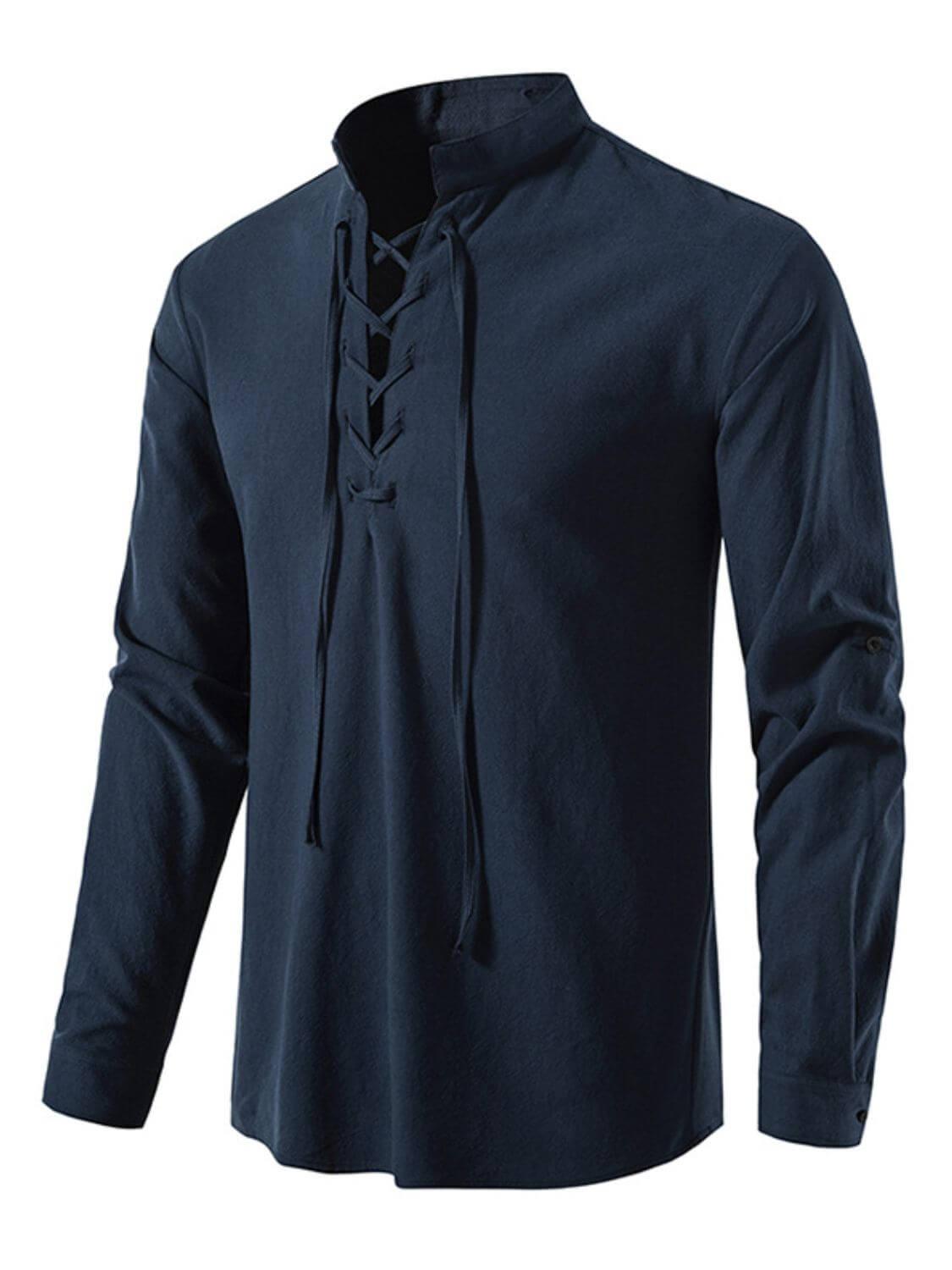 Men's Lace Up Long Sleeve Blouse - Clothes For Her Online Store