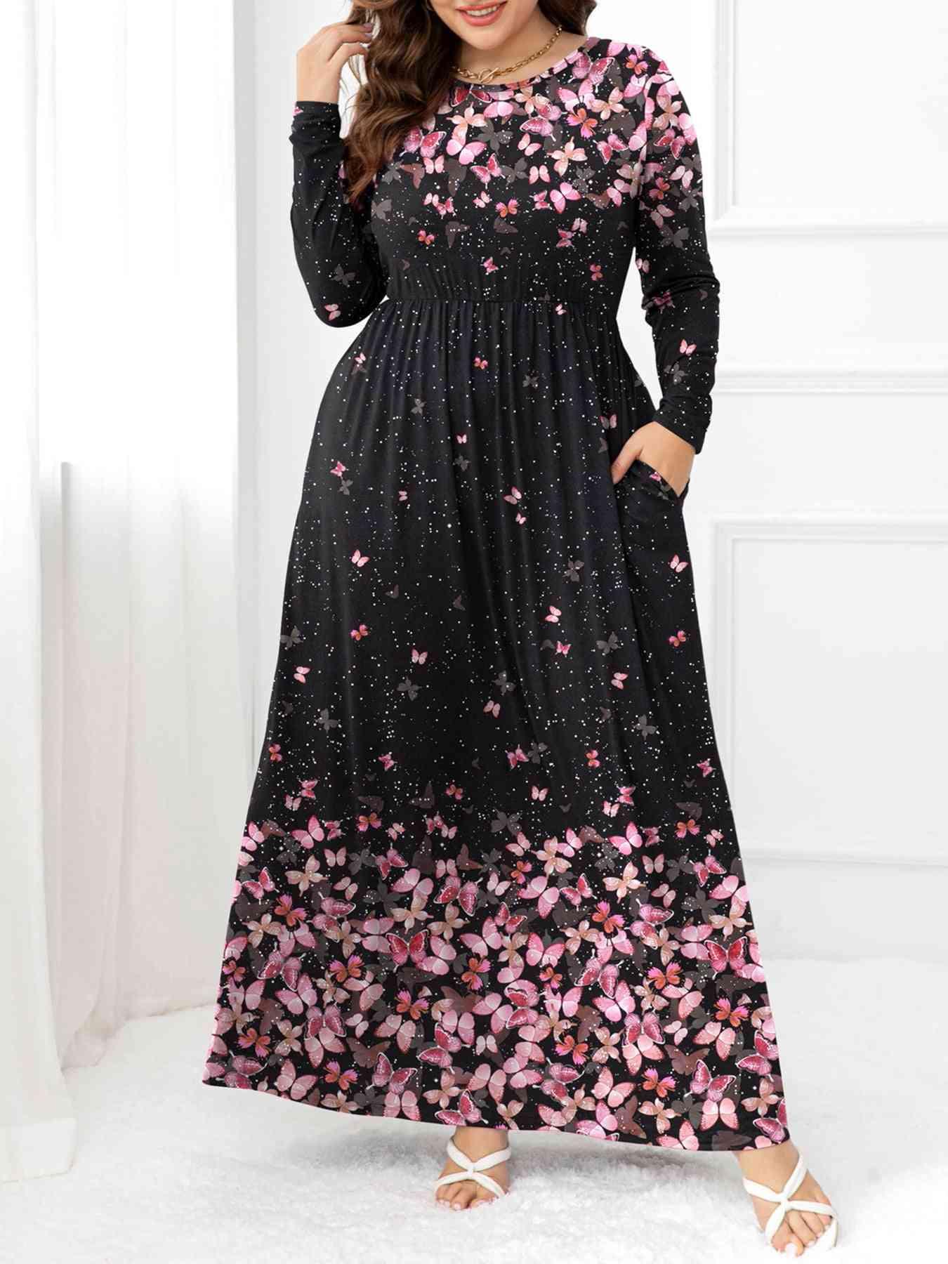Plus Size Round Neck Maxi Dress with Pockets - Clothes For Her Online Store
