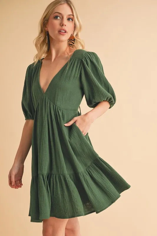 Aemi+Co Tied Back Ruffled Short Sleeve Mini Dress