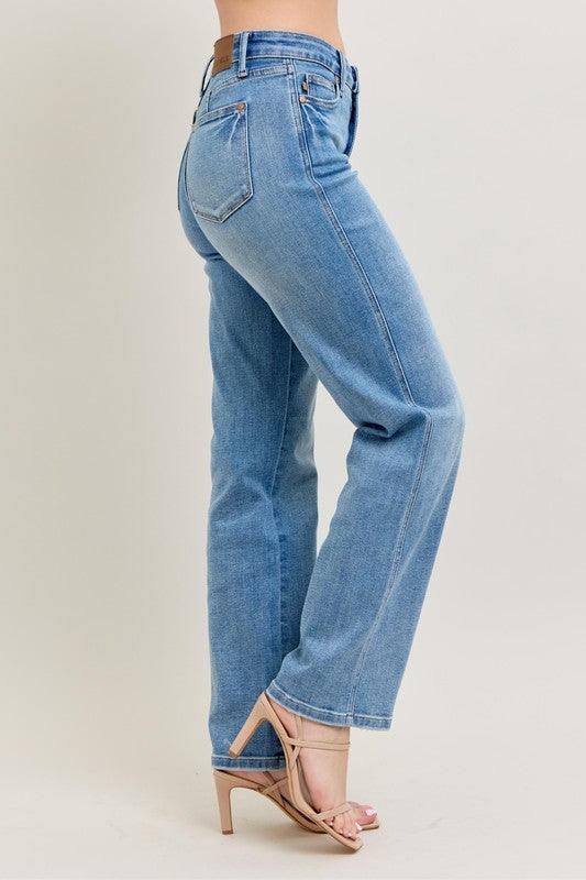 Judy Blue Full Size Tummy Control Vintage Wash Straight Jeans Plus Size - Clothes For Her Online Store