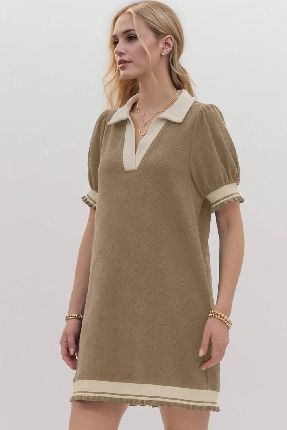 Oh Frill Contrast Trim Johnny Collar Short Sleeve Mini Dress - Clothes For Her Online Store