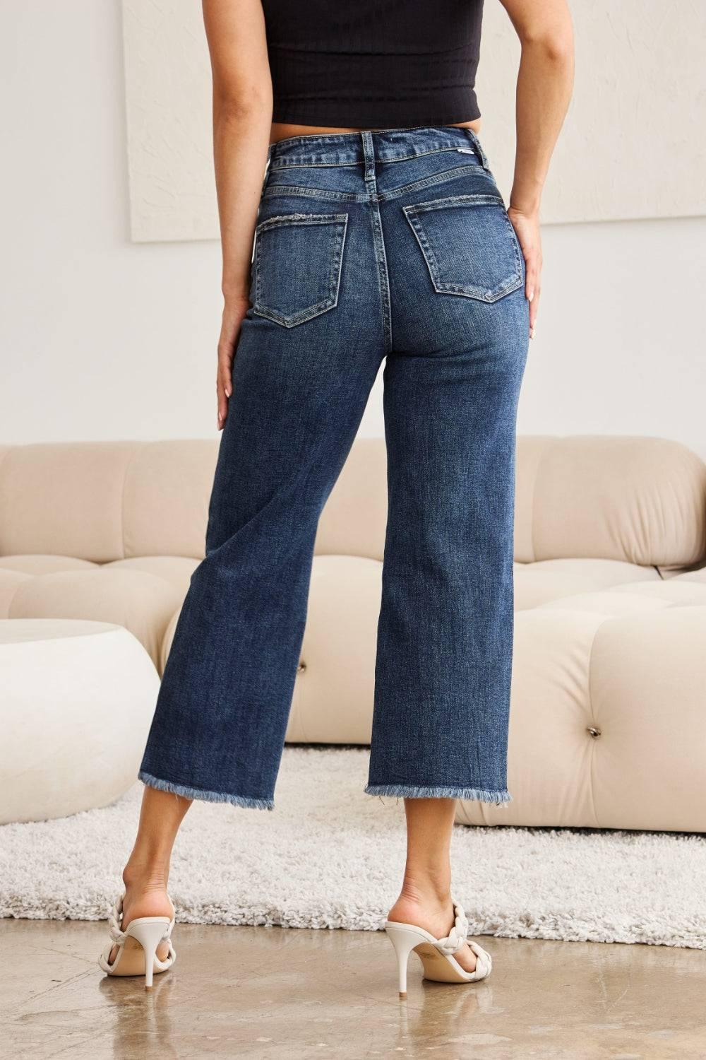 RFM Full Size Tummy Control High Waist Raw Hem Jeans - Clothes For Her Online Store