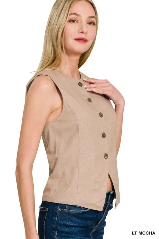 Zenana Linen Button Down Vest