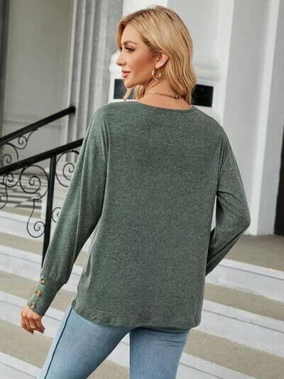 V-Neck Long Sleeve T-Shirt - Clothes For Her Online Store
