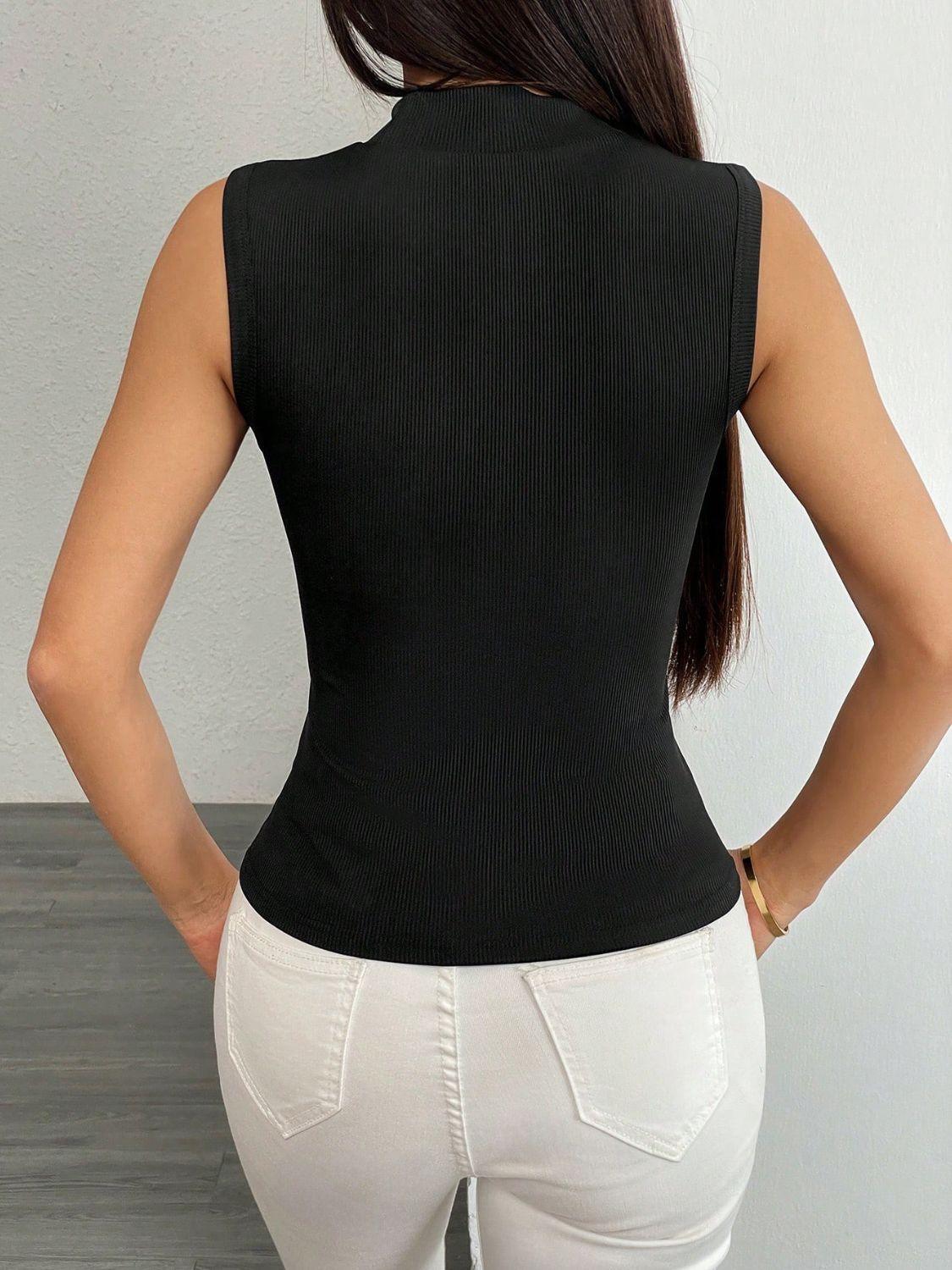 Flower Mock Neck Tank - Clothes For Her Online Store