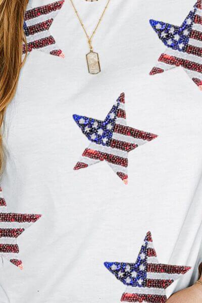 Plus Size Sequin Star Round Neck Short Sleeve T-Shirt - Clothes For Her Online Store