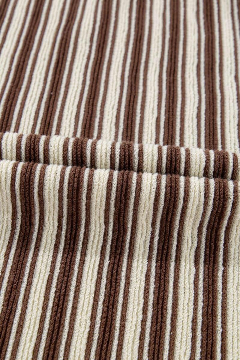 Stripe Textured Side Slit Crew Neck T-Shirt - Clothes For Her Online Store