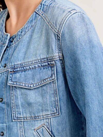 Snap Down Dropped Cargo Denim Jacket - Clothes For Her Online Store