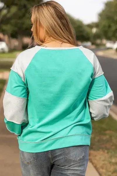 Plus Size Exposed Seam Color Block Long Sleeve Sweatshirt - Clothes For Her Online Store