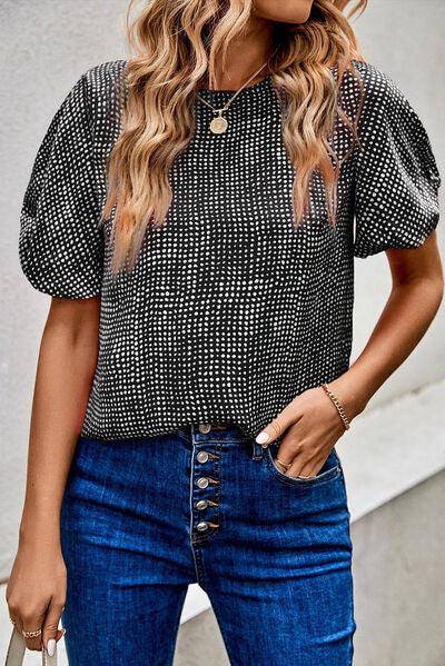 Printed Short Puff Sleeve Blouse - Clothes For Her Online Store