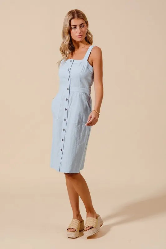 SO ME Button Down Pocket Front Pinafore Dress