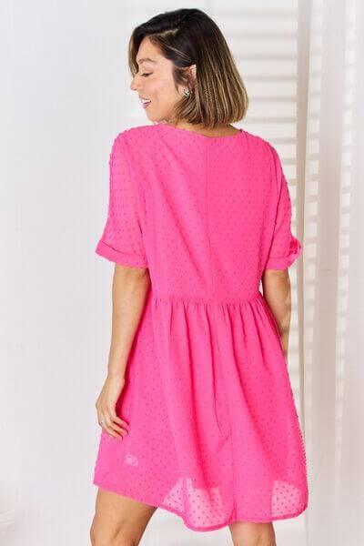 Zenana Swiss Dot Rolled Short Sleeve Babydoll Dress - Clothes For Her Online Store