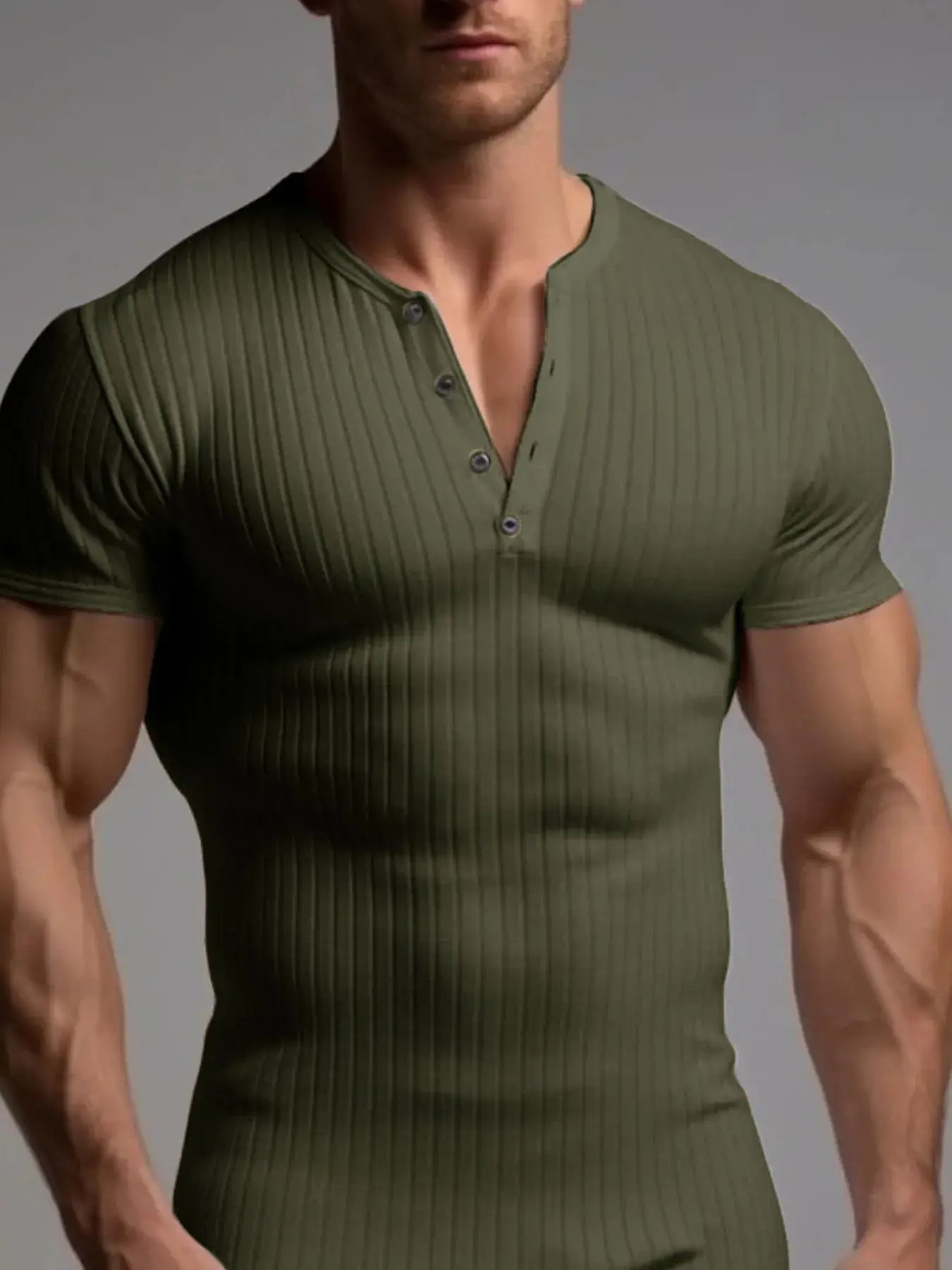 Men's Full Size Slim Fit Ribbed Henley Polo Shirt Plus Size