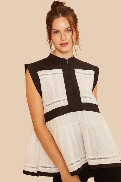 Annie Wear Contrast Trim Peplum Button Detail Blouse - Clothes For Her Online Store