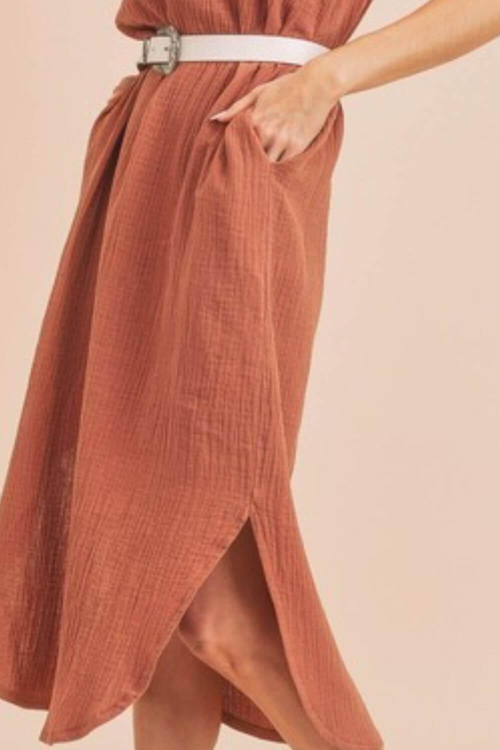 Aemi + Co Round Neck Midi Tank Dress with Pockets - Clothes For Her Online Store
