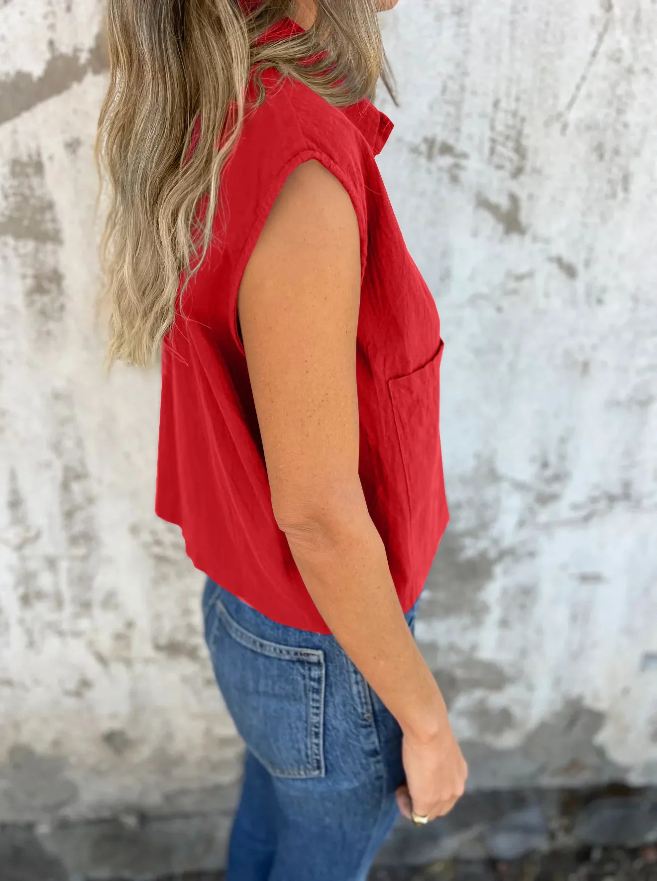 Full Size Button Down Cap Sleeve Linen Shirt Plus Size