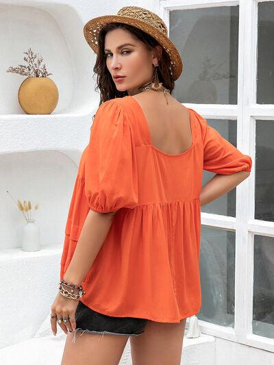 Plus Size Square Neck Half Sleeve Blouse - Clothes For Her Online Store