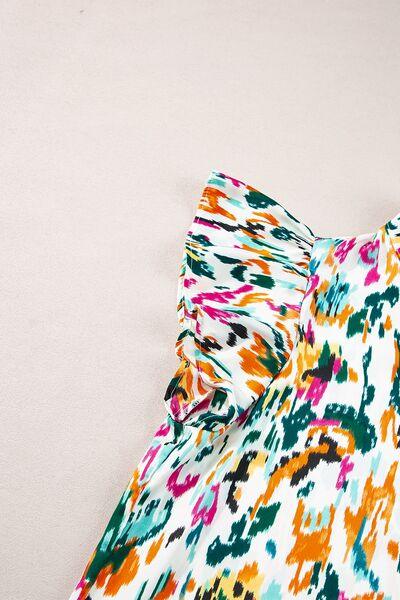 Abstract Print Ruffle Sleeve Blouse - Clothes For Her Online Store