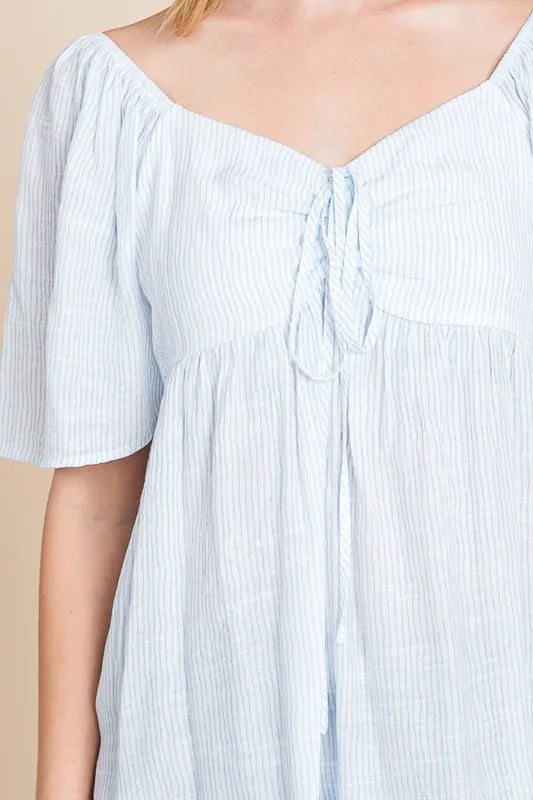 Lime 'N' Chili Thin Striped with Tie Front Babydoll Top