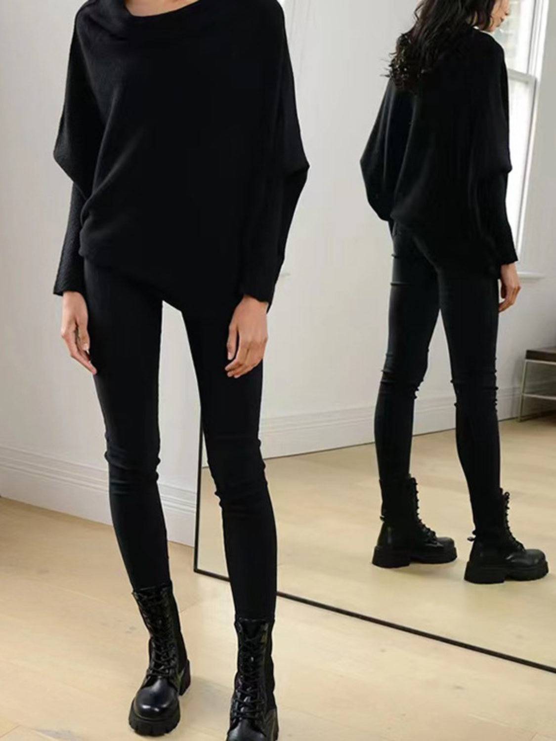 Full Size Boat Neck Batwing Sleeve Knit Top - Clothes For Her Online Store