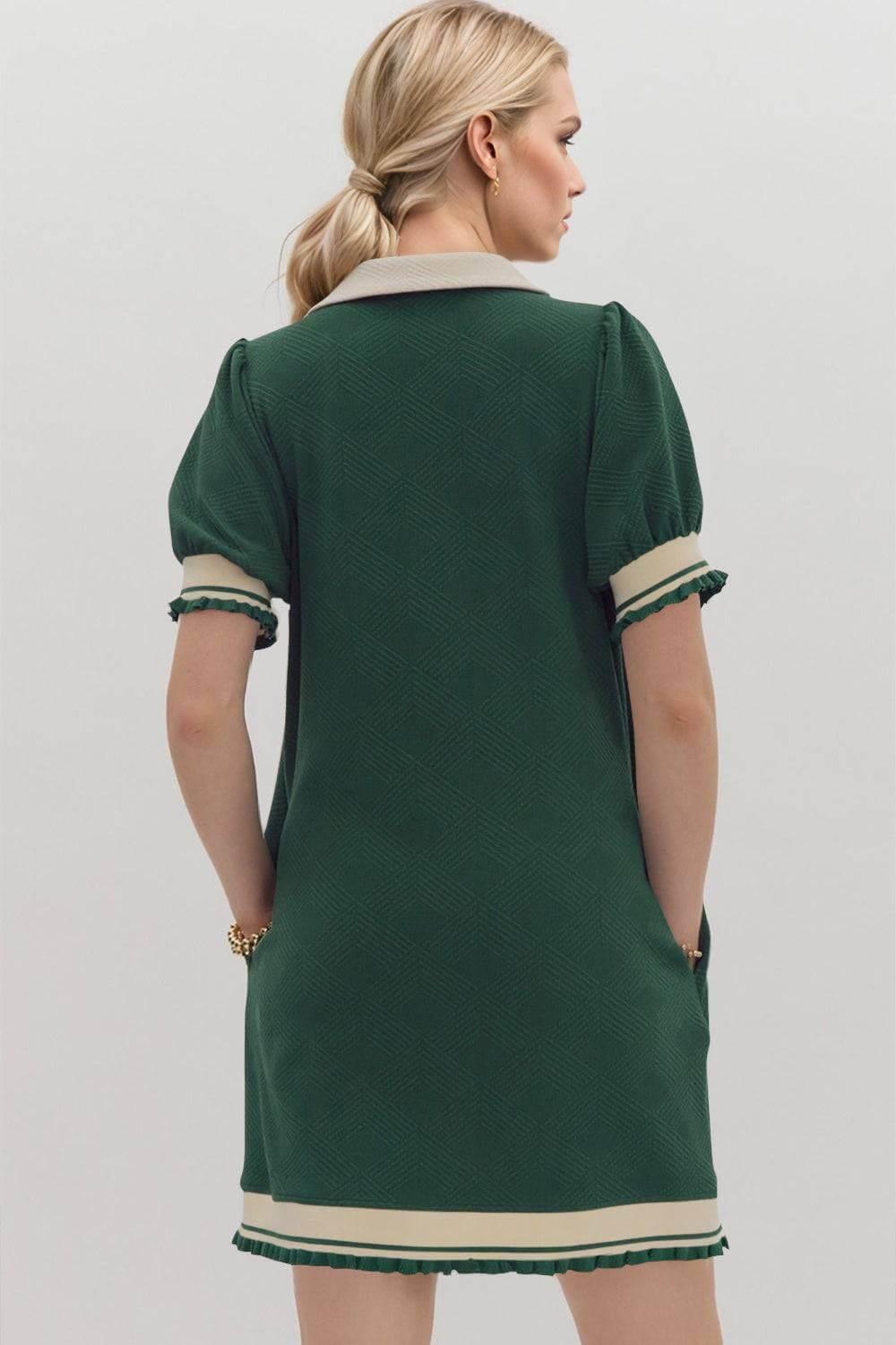 Oh Frill Contrast Trim Johnny Collar Short Sleeve Mini Dress - Clothes For Her Online Store