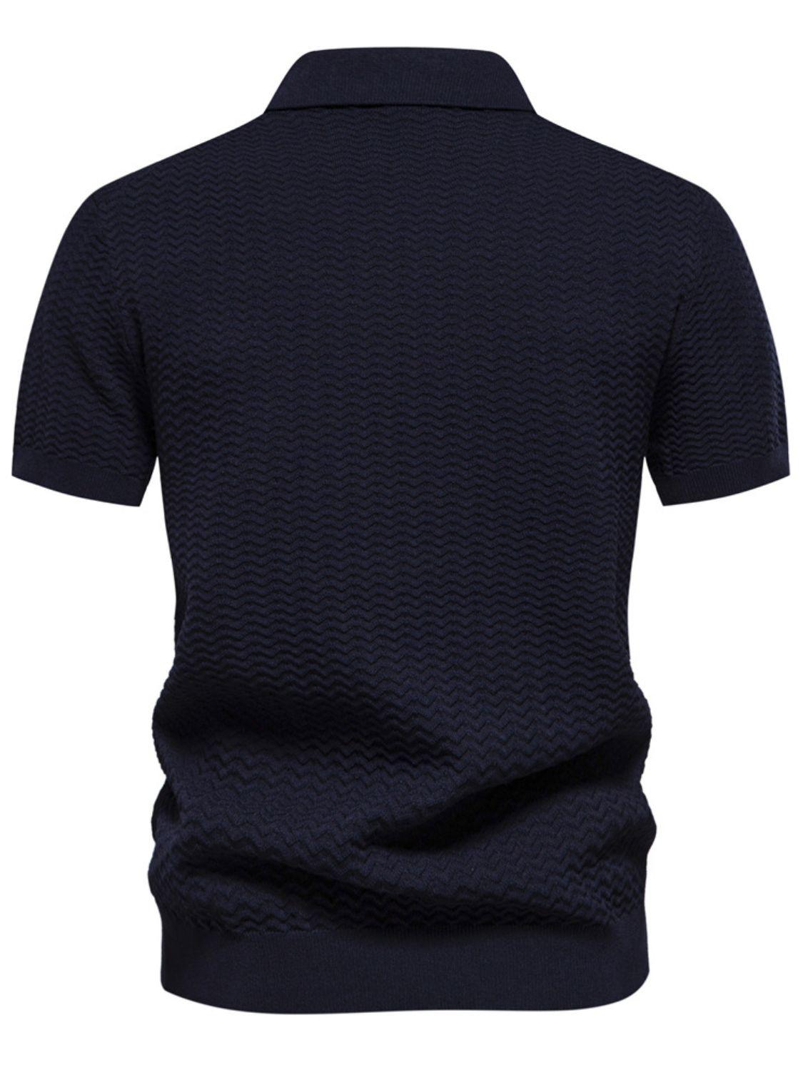 Men's Collared Neck Striped Texture Knit Polo - Clothes For Her Online Store