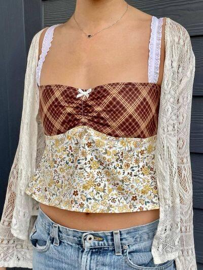 Lace Detail Floral Sweetheart Neck Cami - Clothes For Her Online Store