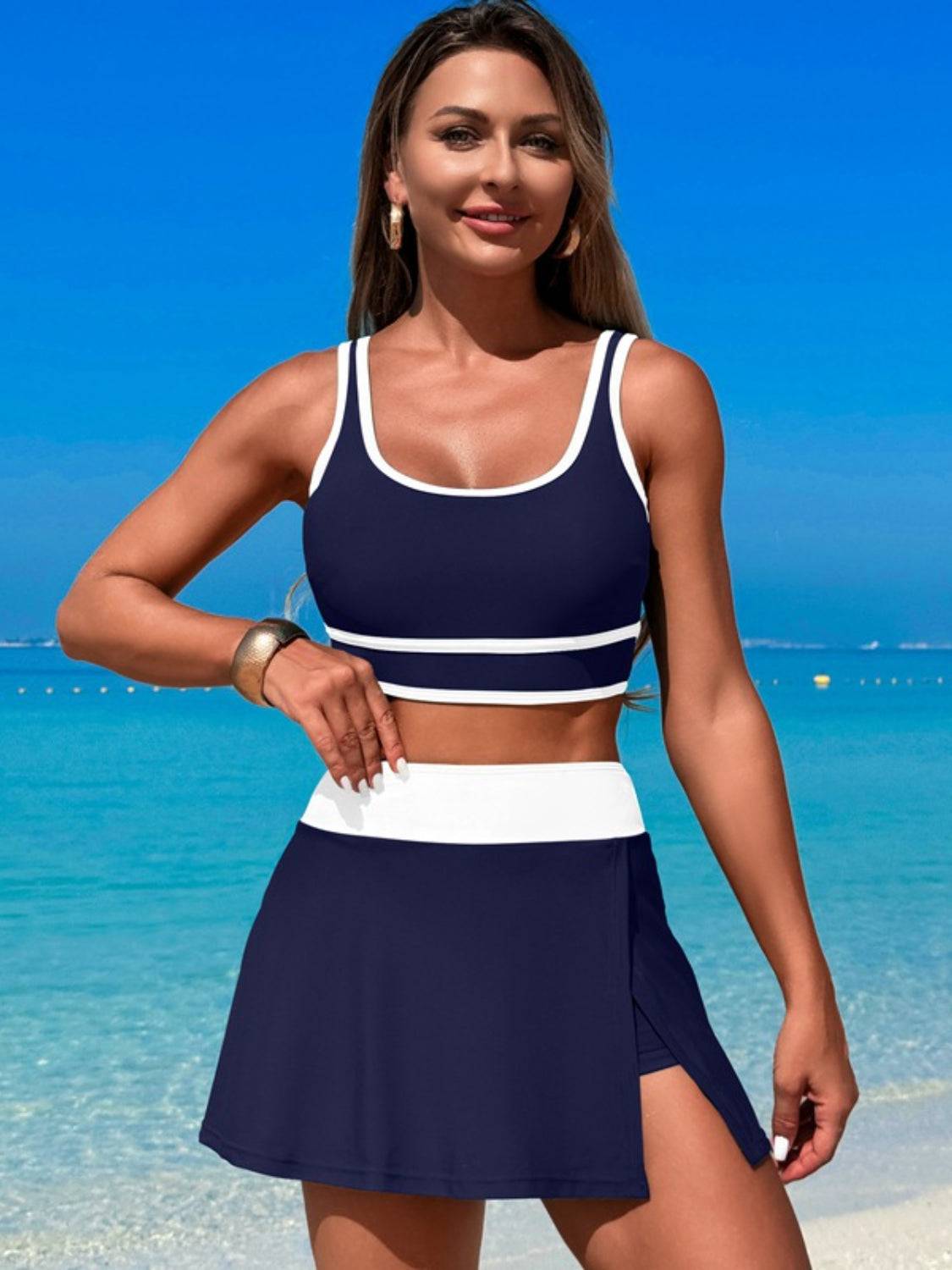 Scoop Neck Top and Skort Swim Set - Clothes For Her Online Store