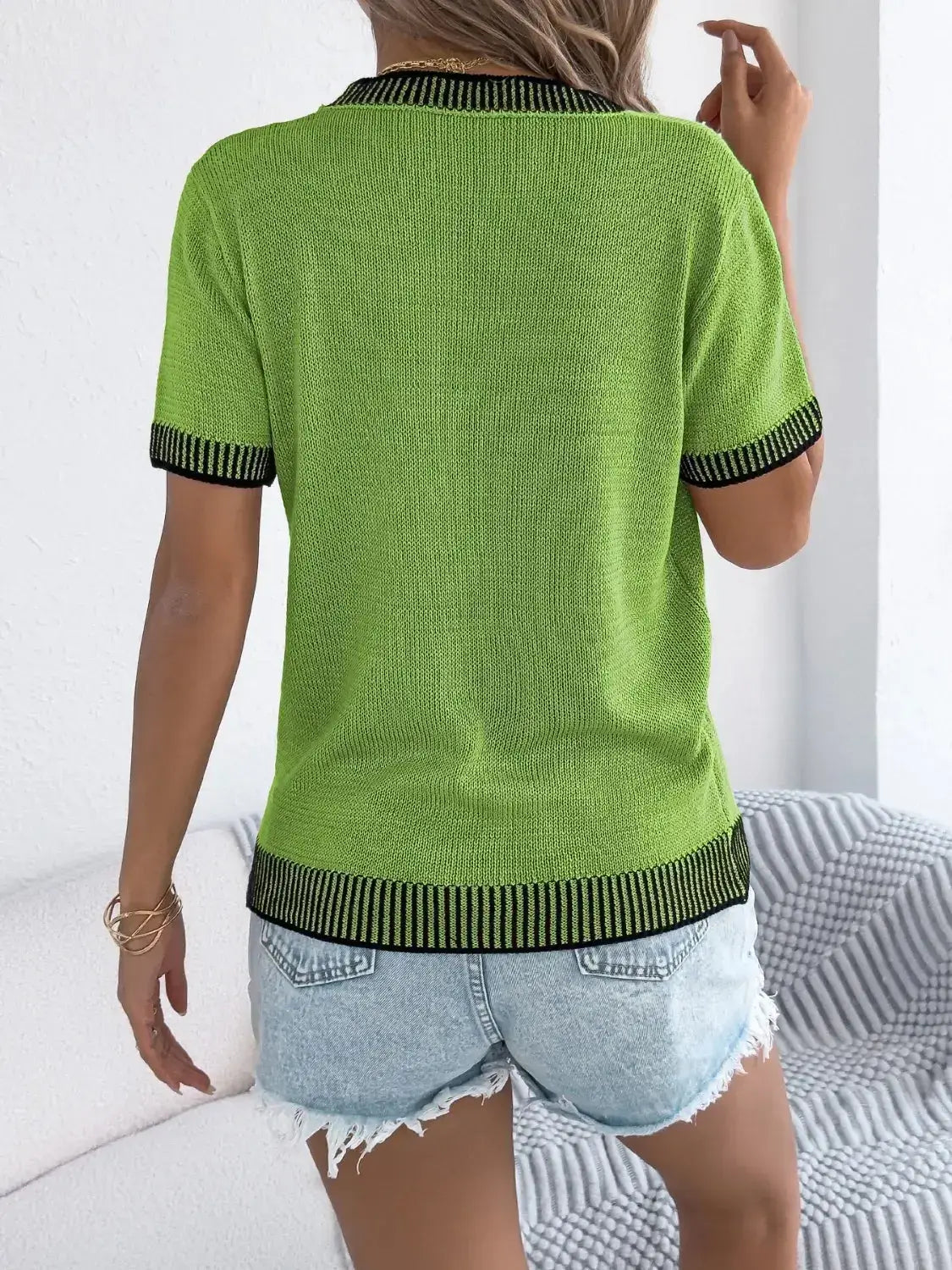 Round Neck Short Sleeve Knit Top - Clothes For Her Online Store