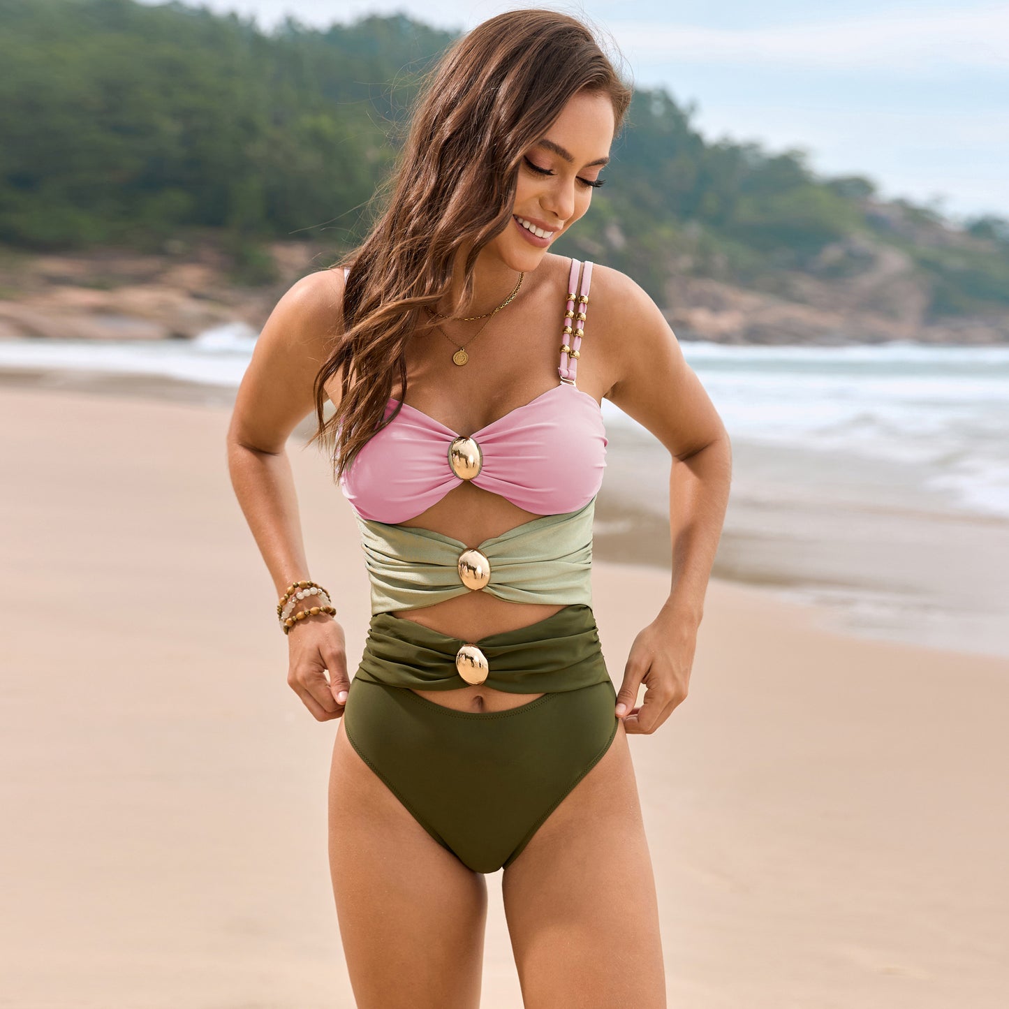 Color Block Sweetheart Neck One-Piece Swimwear - Clothes For Her Online Store