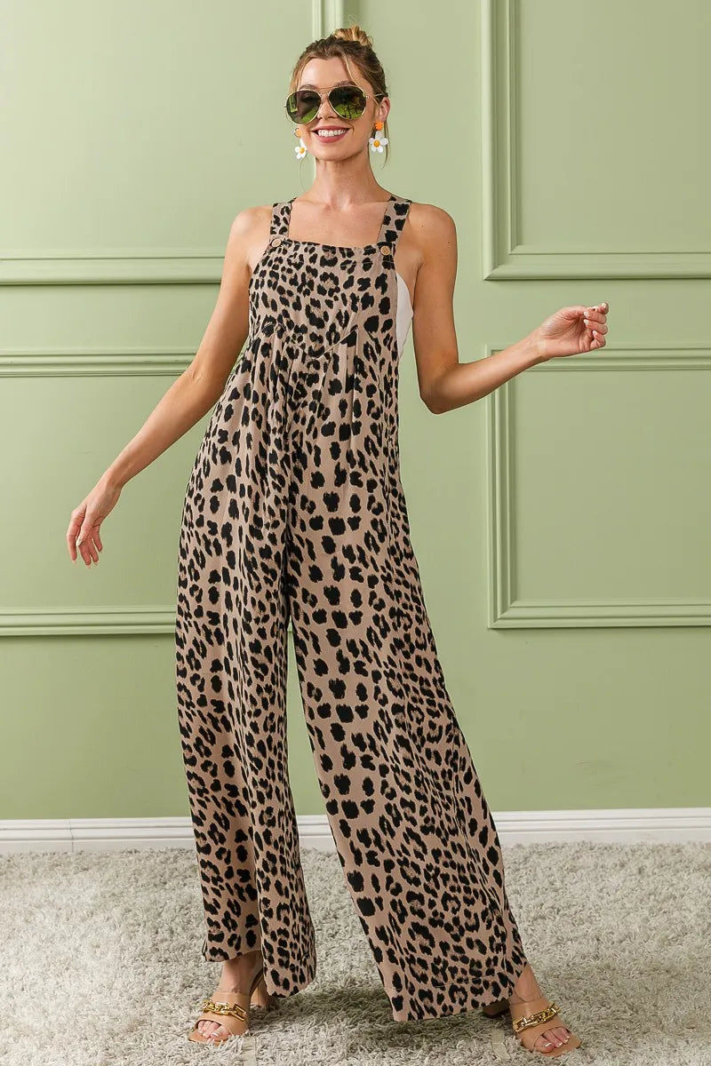 BiBi Leopard Print Wide Leg Overalls - Clothes For Her Online Store