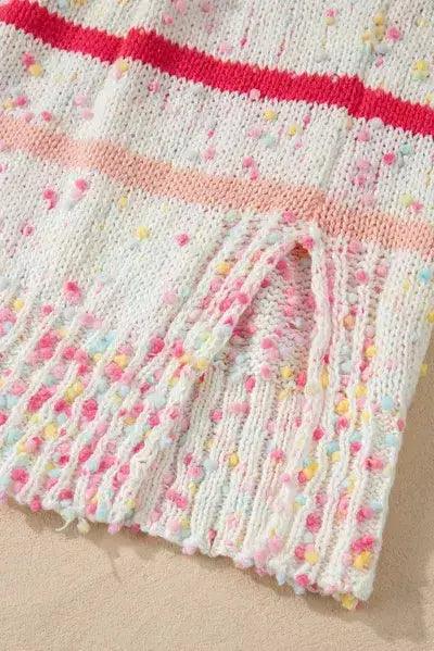 Plus Size Confetti Striped Round Neck Sweater - Clothes For Her Online Store