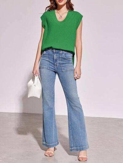 Lovelet Ribbed V-Neck Slit Sweater Vest - Clothes For Her Online Store
