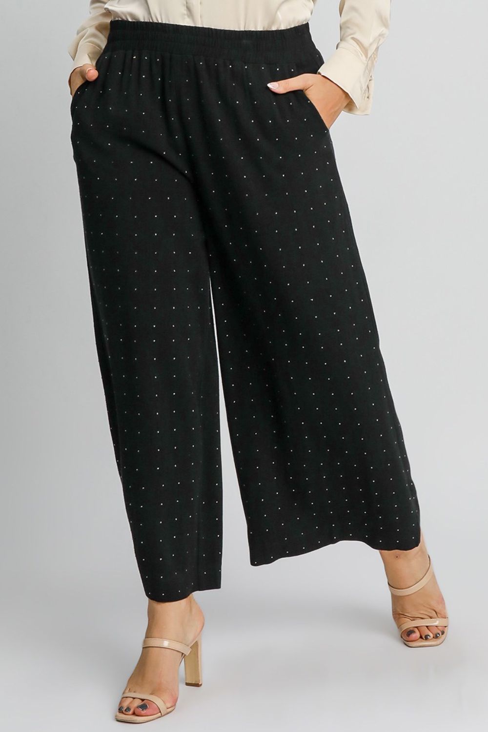 Umgee Full Size High Waisted Embellished Linen Pants Plus Size - Clothes For Her Online Store
