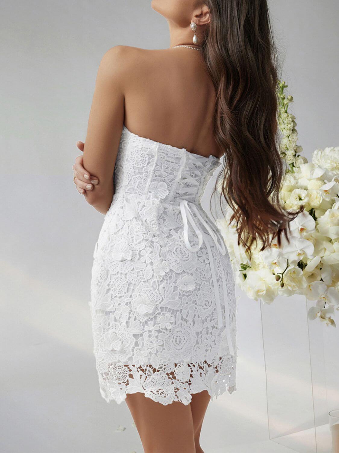 Devine Lace-Up Tube Lace Mini Dress - Clothes For Her Online Store