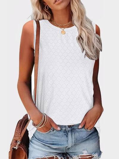 Florira Eyelet Round Neck Tank - Clothes For Her Online Store
