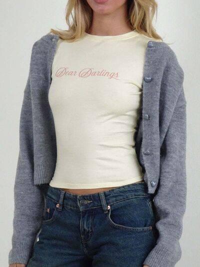 Letter Round Neck Short Sleeve T-Shirt - Clothes For Her Online Store