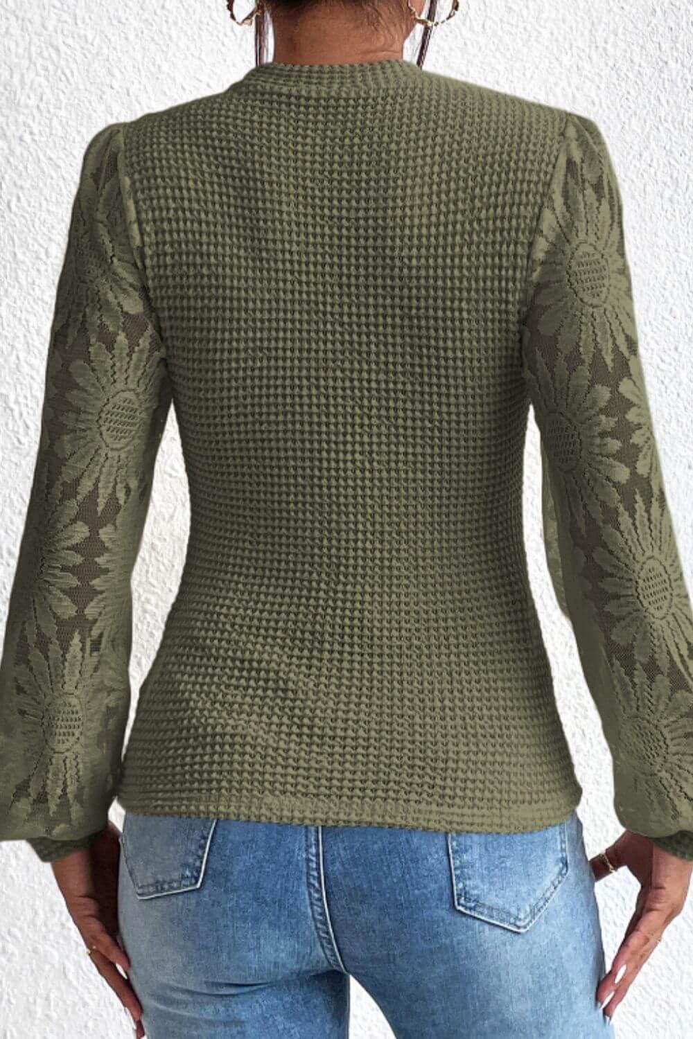 Mock Neck Lace Long Sleeve Top - Clothes For Her Online Store