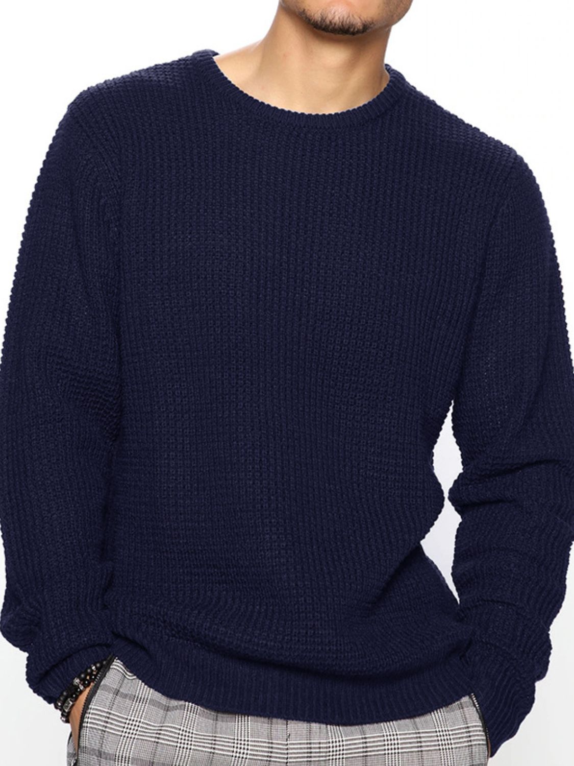 Men's Full Size Round Neck Long Sleeve Sweater Plus Size - Clothes For Her Online Store