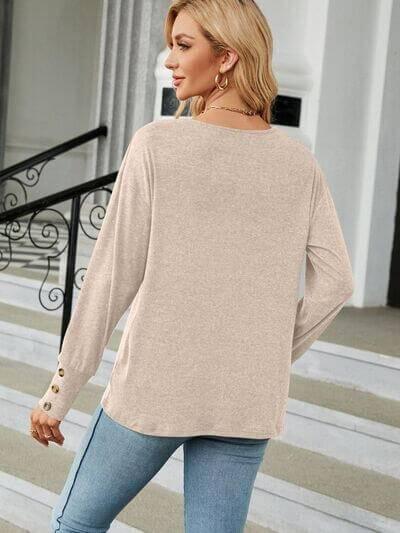 V-Neck Long Sleeve T-Shirt - Clothes For Her Online Store
