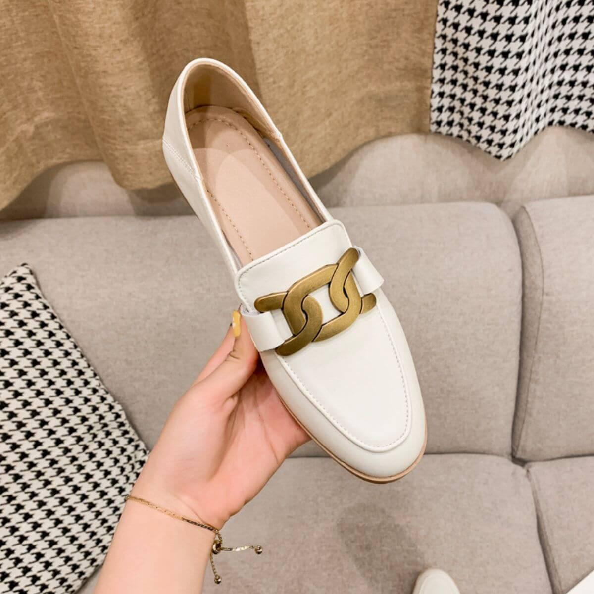 Cowhide Leather Flats Loafers - Clothes For Her Online Store