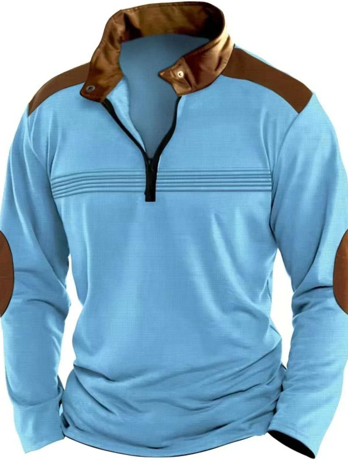 Men's Full Size Contrast Half Zip Long Sleeve Polo Plus Size