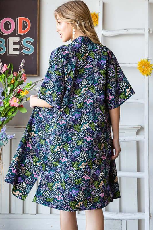 Heimish Full Size Half Sleeve Floral Open Cardigan Plus Size - Clothes For Her Online Store