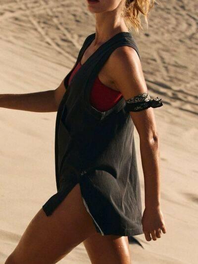 Side Slit V-Neck Tank - Clothes For Her Online Store
