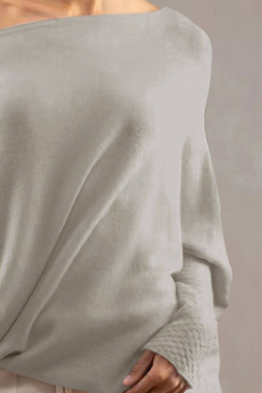 Full Size Boat Neck Batwing Sleeve Knit Top - Clothes For Her Online Store